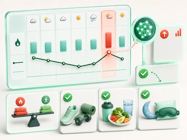 Weekly nutrition review linking a trend anomaly to next-step actions